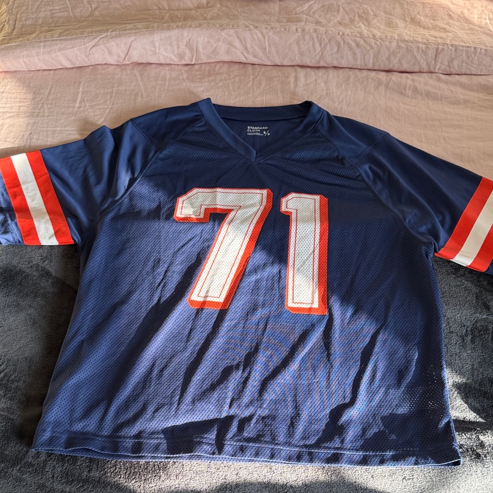 Blue Jersey with Red and White Accents